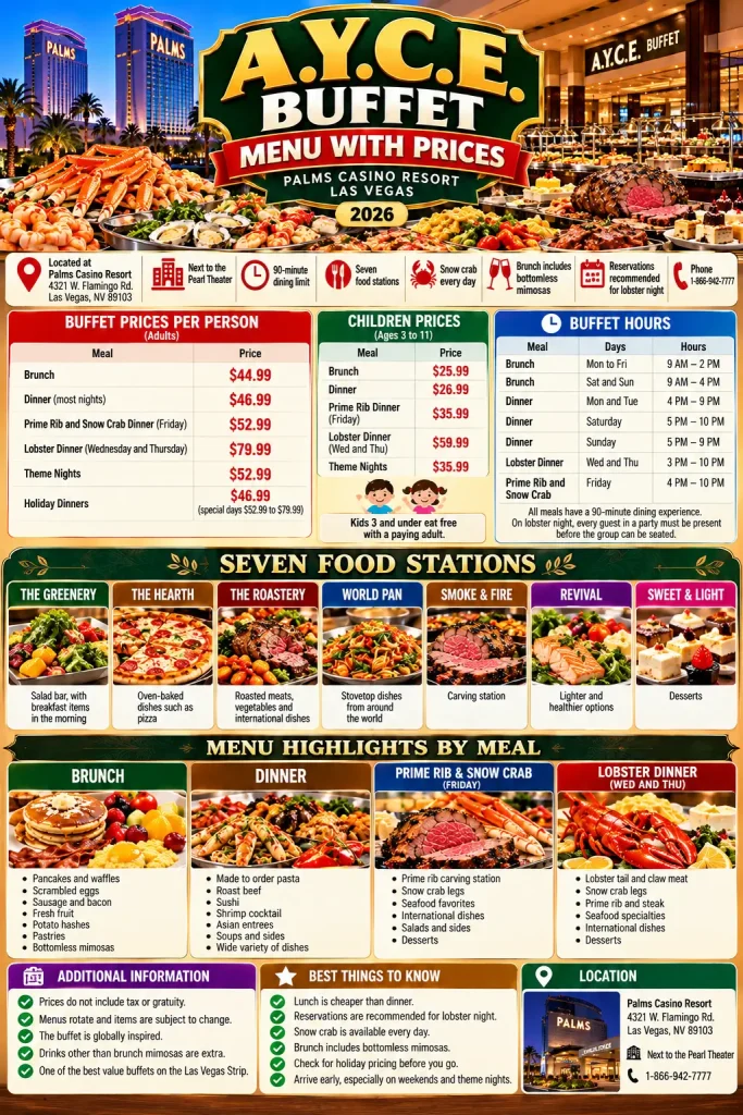 A.Y.C.E. Buffet Las Vegas menu prices